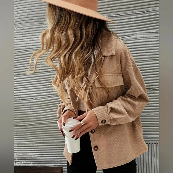 Flap Pocket Drop Shoulder Corduroy Jacket - Picture 1 of 5